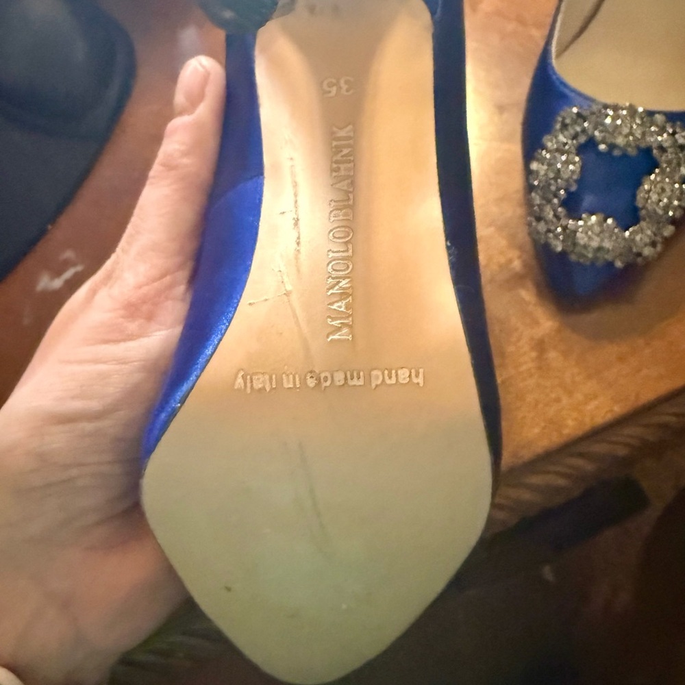 Manolo Blahnik Sapphire Blue Heels with Crystal Buckle - Picture 5 of 7